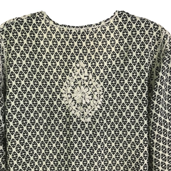 Gretchen‎ Scott Embroidered Tunic Boho Top Black White Floral Caftan Coverup S - Picture 6 of 12